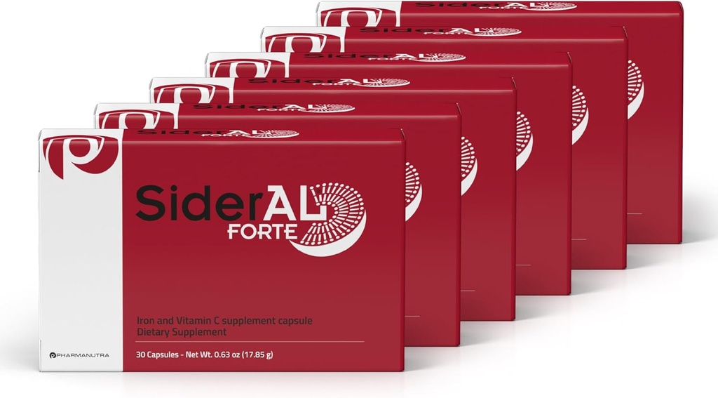SiderAL Forte Iron Supplement ve C for Women and Men - Premium Supplement for Deficiency and Anemi Support - High Abors - Stomach - Non-Constipating - 180 Caps