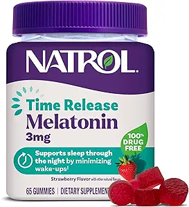 Natrol Time Release Μελατονίνη Gummies, Υποστήριξη ύπνου για ενήλικες, 3 mg Μελατονίνη Συμπληρώματα για Υποστήριξη Ύπνου, 65 Φράουλα-Flavored Gummies, Μέχρι 65 Ημέρα Προμήθεια