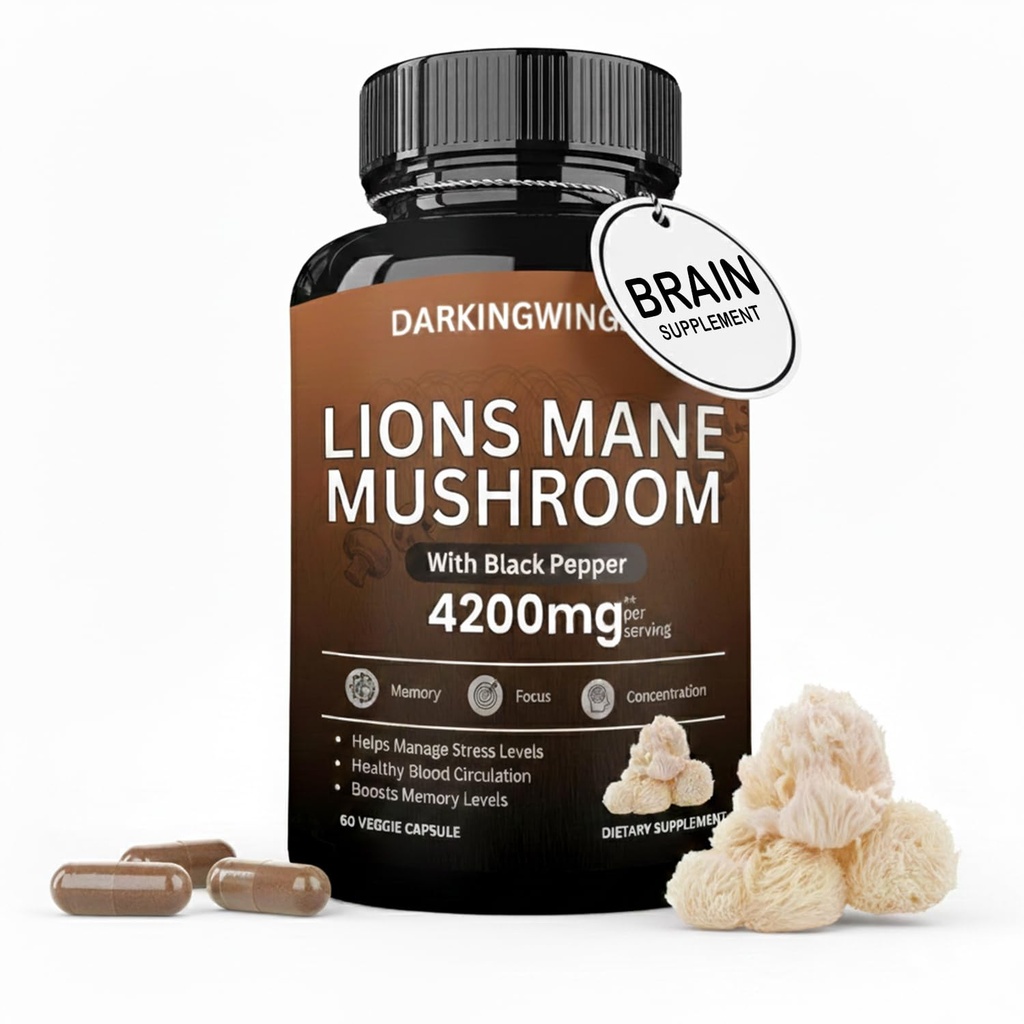 Lions Mane Mushroom Capsules | 4200 mg Lion's Mane Mushroom Toz | Mushrooms Supplement Capsules for Brain Health & Support Immune Health 60 Veg
