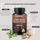 Lions Mane Mushroom Capsules | 4200mg Lion’s Mane Mushroom Powder | Mushrooms Supplement Capsules for Brain Health & Support Immune Health 60 Veg