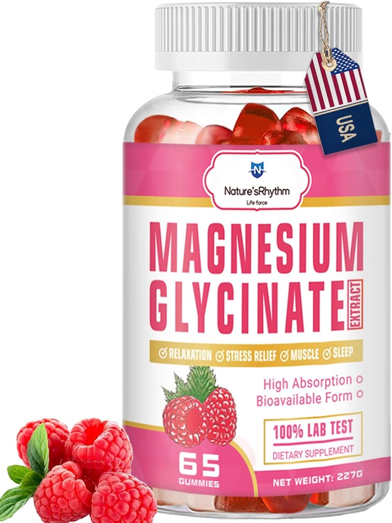 Doğanın Rhyth Magnezyumm Gummies 500 mg - 65 Ct | Magnezyum Glycinate Supplements for Relaxation, Stress Relief, and Sleep for Yetişkinler & Kids Tasty and Tangy Raspberry Flavor