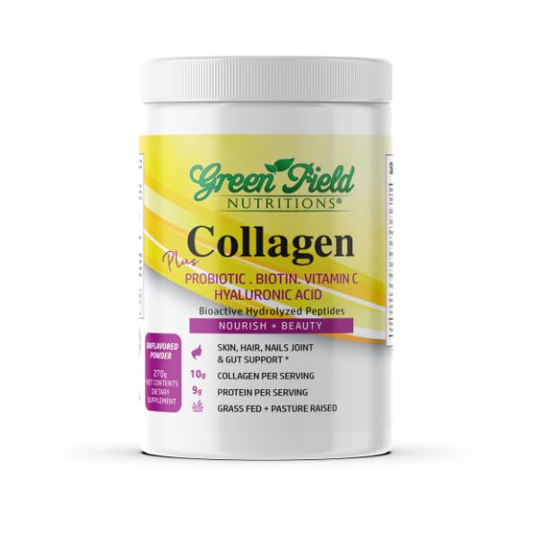 Greenfield Beslenmes Halal Collagen, Toz - 9g Halal Protein Probiyotik, Biotin, Hyaluronic Acid & C - 270g Halal Collagen for Women & Men - Supports Hair, Skin, Nails, Joints & Gut