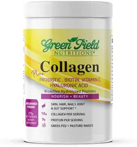 Greenfield Beslenmes Halal Collagen, Toz - 9g Halal Protein Probiyotik, Biotin, Hyaluronic Acid & C - 270g Halal Collagen for Women & Men - Supports Hair, Skin, Nails, Joints & Gut