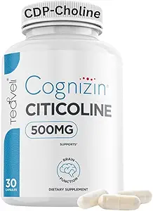 Teaveli Cog ETF Citicoline- 500 mg CDP Choline Capsules- Klinik olarak Studied Brain Supplement'i Desteklemek için Clarity, Concentration and Memory - Most Bio available Form of Choline Supplements - 30 Servisler
