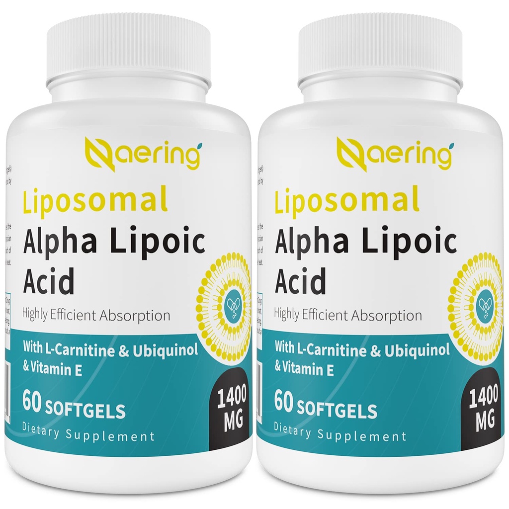 Liposomal Alpha Lipoic Acid 1400mg Softgels, ALA Supplement with L-Carnitine 1000mg, Ubiquinol (Active CoQ10) 100mg and Vitamin E 10mg,Alpha-Lipoic Acid for Antioxidants, Nerve, Energy 120 Softgels