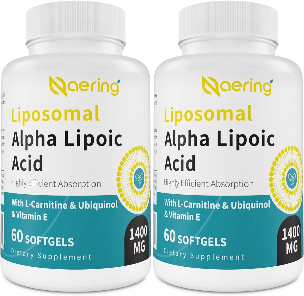 Liposomal Alpha Lipoic Acid 1400mg Softgels, ALA Supplement with L-Carnitine 1000mg, Ubiquinol (Active CoQ10) 100mg and Vitamin E 10mg,Alpha-Lipoic Acid for Antioxidants, Nerve, Energy 120 Softgels