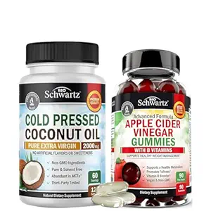 BioSchwartz ACV Apple Cider Vinegar Gummies with B Complex Vitamins (3 Ay Supply) Plus Cold Pressed MCT Coconut Oil Capsules (2 Ay Supply)