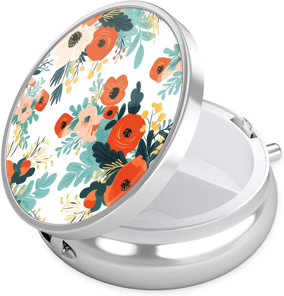 Nipichsha Pill Box, Küçük Pill Case for Purse & Pocket, Cute Travel Medicine Organizer, Portatif Tıp Konteynerleri Vitaminleri, İlaçları, Fish Oil & Supplement, B07-Beautiful Çiçekler
