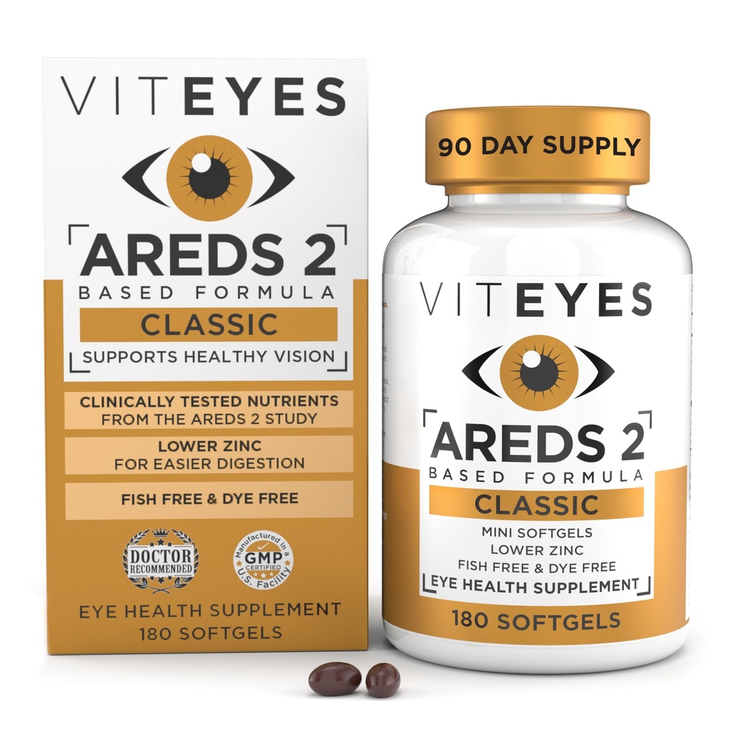 Viteyes AREDS 2 Classic Macular Health Formula Softgels, Eye Health Vitamin to Support Macular Health, Lower çinko, Eye Vitamins, Macular Vitamins, Beta-Carotene Free, 180 Softgels
