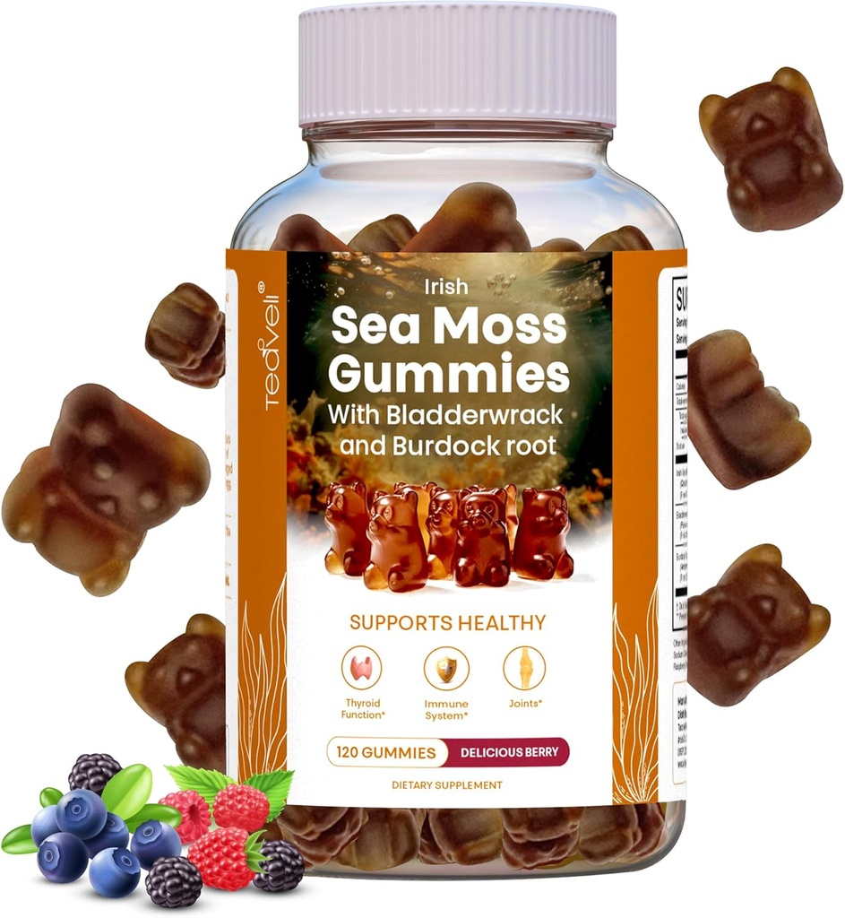 İrlandalı Deniz Moss Gummies – 120 Delicious Berry Vegan Seamoss Gummies with Burdock Root, Seamoss & Bladderwrack – Gummy Vitamins to Support a natural Thyroid, Gut & Immune – Yetişkinler ve Çocuklar için