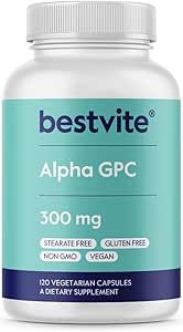 BESTVITE Alpha GPC Choline 600 mg Per Servisi (120 Veggie Capsules) - No Stearates - Vegan - Non GMO - Gluten Free