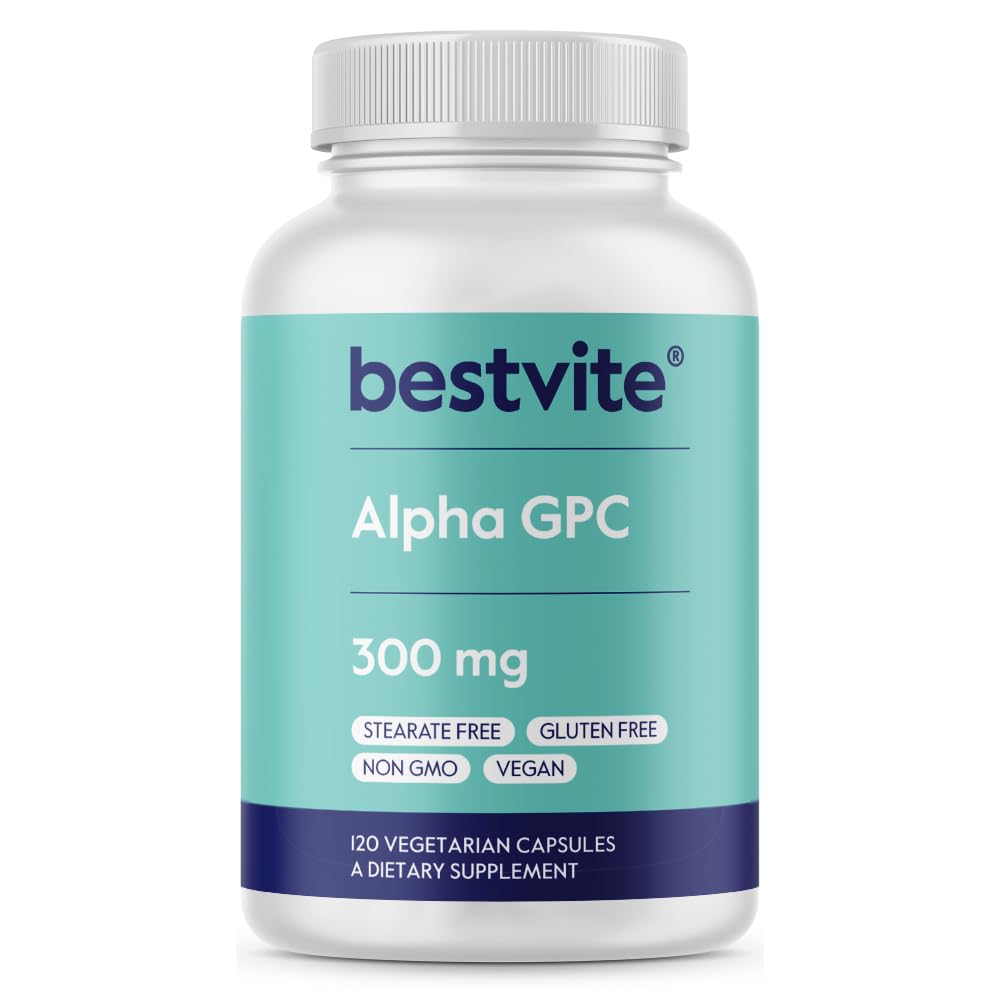 BESTVITE Alpha GPC Choline 600 mg Per Servisi (120 Veggie Capsules) - No Stearates - Vegan - Non GMO - Gluten Free