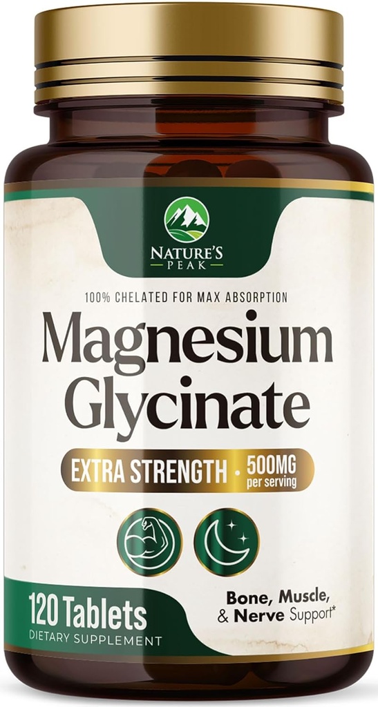 Magnezyum Glycinate 500 mg - Ultra Abpsiyon için Chelated - Bone, Muscle, Nerves & Heart Health, Nature's Sleep Support, Best Magnezyum Supplement Pills for Whole Body Support - 120 Tabletler