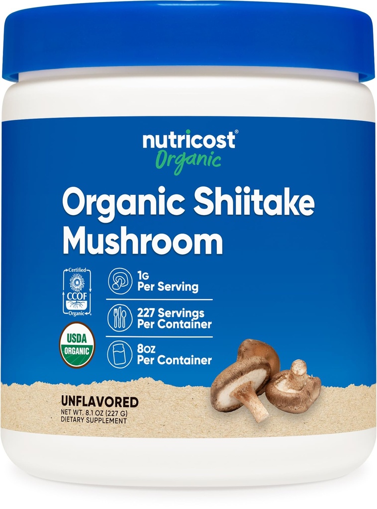 Nutricost Organik Shiitake Mushroom Toz 8oz - 100% Organik sertifikalı, Gluten Free, Non-GMO