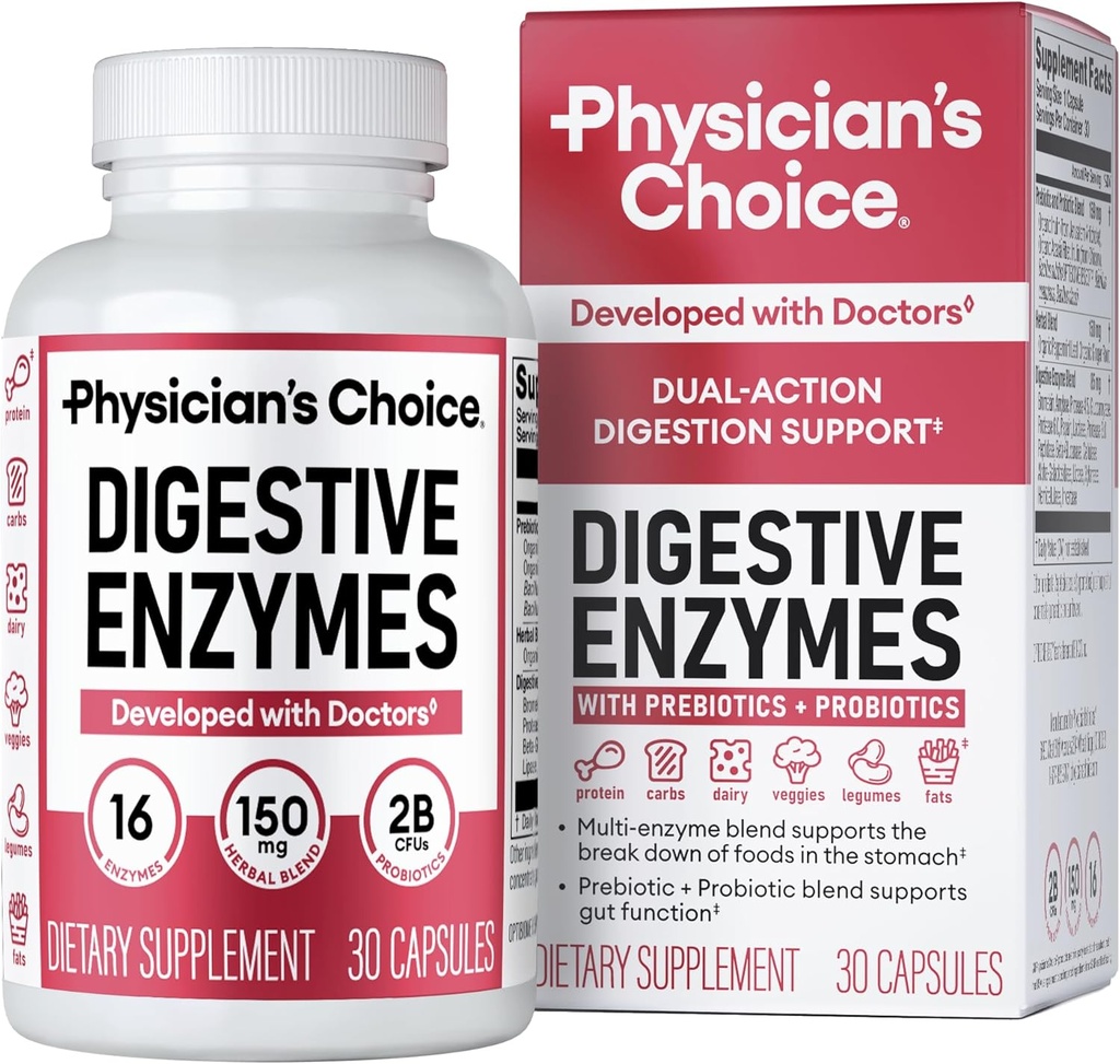 Επιλεγόμενα ένζυμα - Multi Enzymes, Bromelain, Organic Prebiotics & Probiotics for Digestive Health & Gut Health - Bloating & Meal Time Discomfort - Dual Action - All Diets - 30 CT