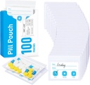 ZIKEE Τσάντες χαπιών για ταξίδια, Reuseable Pill Pouches BPA Δωρεάν 2,75" x 3,54", Daily Medicine Τσάντες με XL Χωρητικότητα για 24 ιχθυέλαια, Vitamin Organizer με Προσαρμοσμένη Write-on Περιοχή (100 Count)