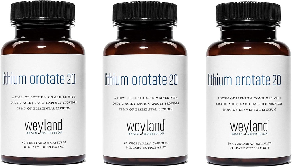 Lityum Orotate 20 mg (3 Şişe), 180 Vegetarian Capsules