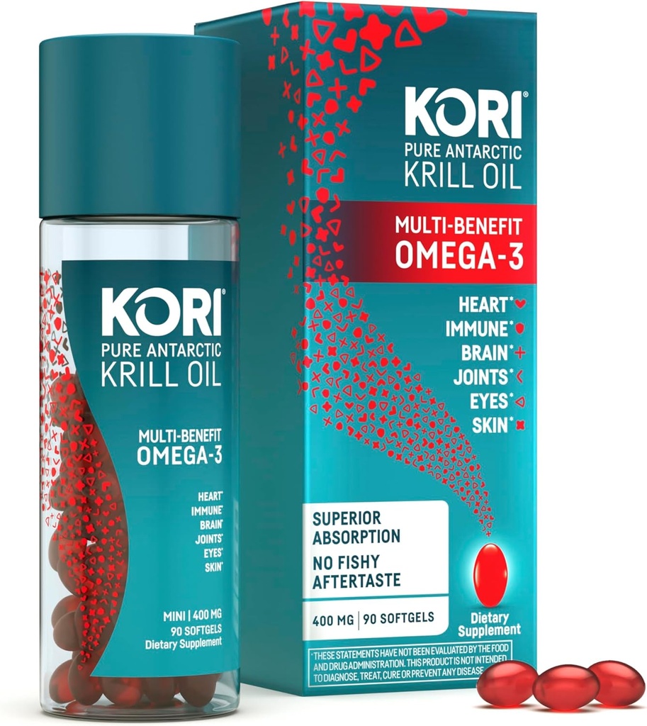 Kori Krill Oil Omega 3 συμπλήρωμα, Ανταρκτική Krill Oil με Superior Απορρόφηση έναντι Fish Oil Εναλλακτική, 400 mg Softgels, 90 Softgels, EPA & DHA