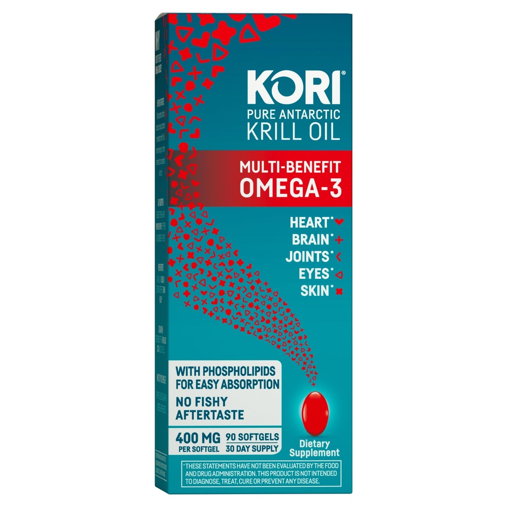Kori Krill Oil Omega 3 Supplement, Antarktika Krill Oil with Superior Abors vs Fish Oil Alternative, 400 mg Softgels, 90 Softgels, EPA & DHA