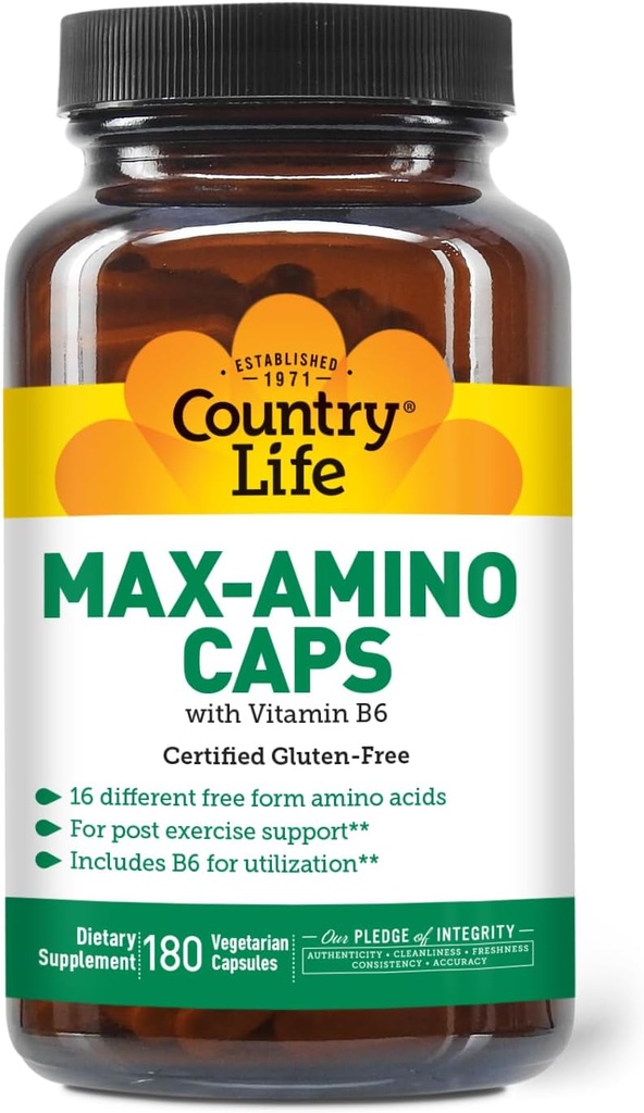 Χώρα Ζωή Maxi-Amino με 16 δωρεάν μορφή Αμινοξέα, 180 κάψουλες χορτοφάγων, πιστοποιημένη χωρίς γλουτένη, πιστοποιημένη χορτοφαγική
