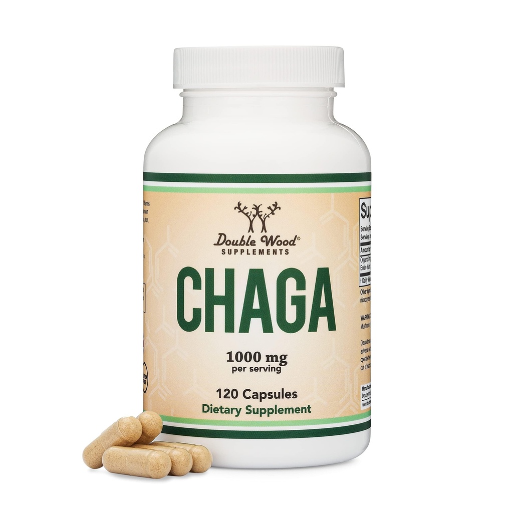 Chaga Mushrooms Capsules 120 Kont (1.000 mg Chaga Mushrooms Toz per Service) Polysaccharides, Beta Glucans ve Terpenoids - Grown ve ABD'de Made, Vegan Güvenli, Çift Wood