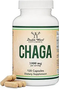 Chaga Mushrooms Capsules 120 Count (1,000mg Chaga Mushrooms Powder per Serving) High in Polysaccharides, Beta Glucans, and Terpenoids - Grown and Made in The USA, Vegan Safe, Organic by Double Wood