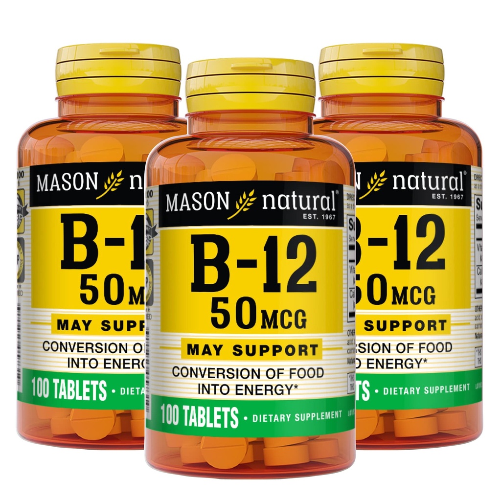 Mason Natural Vitamin B12 50 mcg ile, 300,Day Supply, Diyetary Supplement to Support Natural Energy Levels, 100 Tablet (Pazar 3)