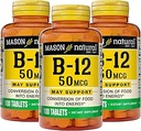 Mason Φυσική βιταμίνη B12 50 mcg με ασβέστιο, 300, προσφορά ημέρας, συμπλήρωμα διατροφής για την υποστήριξη των επιπέδων φυσικής ενέργειας, 100 δισκία (πακέτο των 3)
