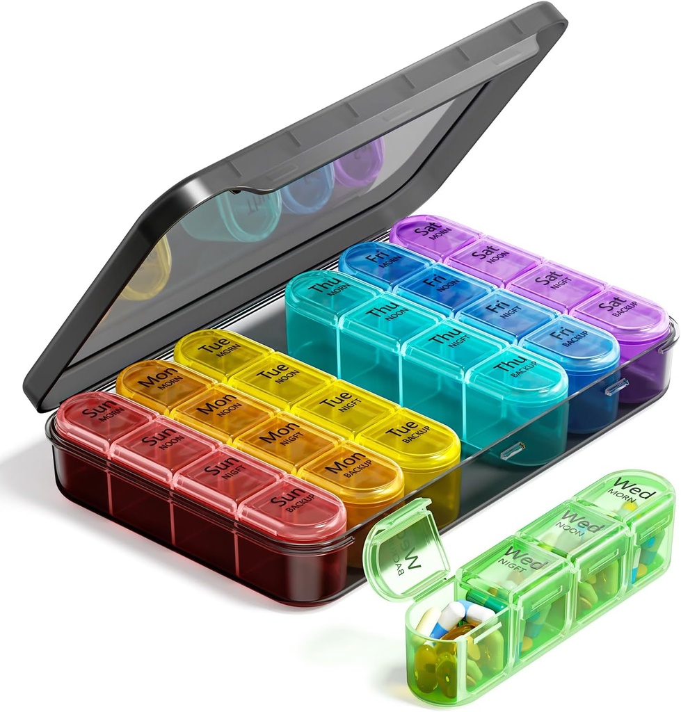 Odaro Weekly Pill Organizer 4 φορές την ημέρα, BPA δωρεάν ημερήσιο κουτί χάπια 7 ημέρα, μεγάλη θήκη χάπια ταξιδιού με 28 διαμέρισμα για να κρατήσει ιατρική, βιταμίνη και συμπλήρωμα