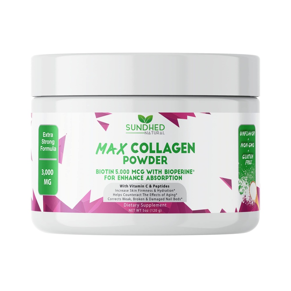 Max Collagen Plus C (30 Day Supply) - Biotin & Bioperine ile Biyotize ve Skin Firmasını Güçlendirmek - 500 mg Vitamin C - Bones & Nails