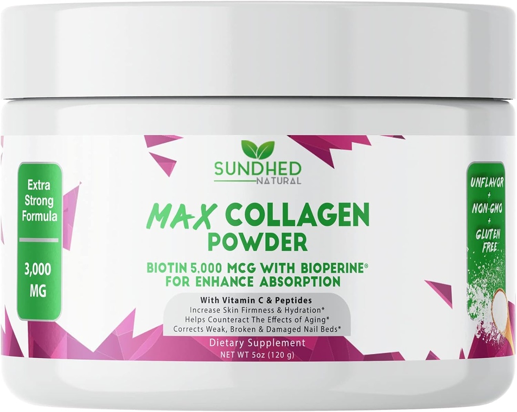 Max Collagen Plus C (30 Day Supply) - Biotin & Bioperine ile Biyotize ve Skin Firmasını Güçlendirmek - 500 mg Vitamin C - Bones & Nails