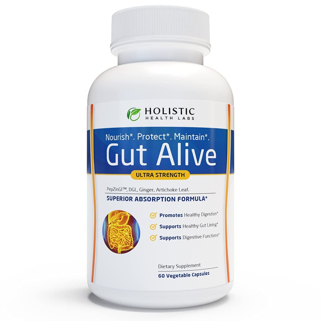Gut Alive - IBS, Heartburn, Acid Indigestion, Acid Reflux, Bloating & Gas. Benzersiz Formulation (60 Kont)