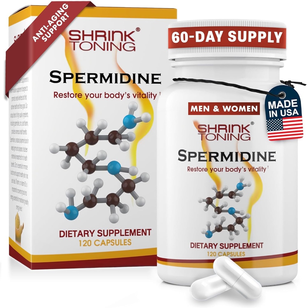 Shrink Spermidine Συμπληρώματα Δερματος & Αντιγηραντικής Υποστήριξης – 120 Vegan Caps 100% Φυσική Πολυαμίνη για Άνδρες και Γυναίκες, Συνολική Ευεξία – Μη-ΓΤΟ, ΗΠΑ Κατασκευασμένο – με Υψηλή Σπερμιδίνη, Ψευδάργυρο & Θιαμίνη