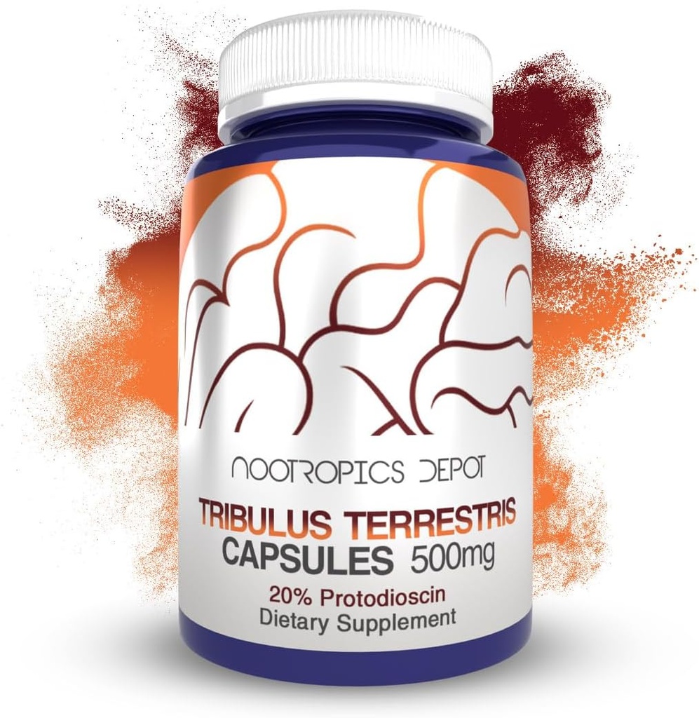 Nootropics Depot Tribulus Extract Capsules | 500 mg |% 20 Protodioscin | Tribulus terrestris | Fitness, Mood, & Vitality | Count 60