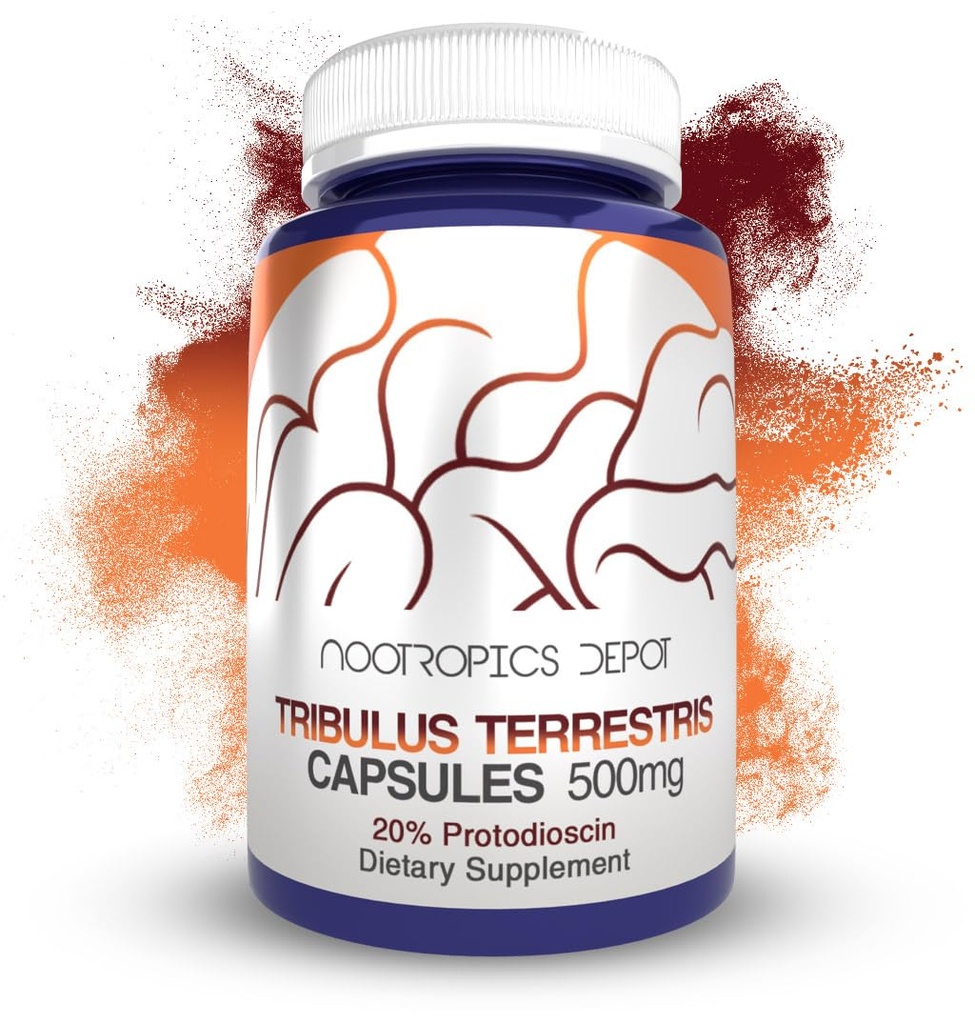 Nootropics Depot Tribulus Extract Capsules | 500 mg |% 20 Protodioscin | Tribulus terrestris | Fitness, Mood, & Vitality | Count 60
