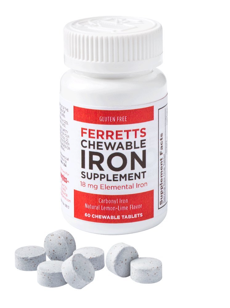 Φέρετς Chewable Iron Supplement 18mg (Carbonyl Iron) - 60-Day Supply of Lemon-Lime Flavored Iron Chewables for Iron Deficiency - Gentle & Non-Custipating Iron Supplement Chewables (60ct.)