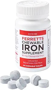 Ferretts Chewable Iron Supplement 18mg (Carbonyl Iron) - 60-Day Supply of Lemon-Lime Flavored Iron Chewables for Iron Deficiency - Gentle & Non-Constipating Iron Supplement Chewables (60ct).