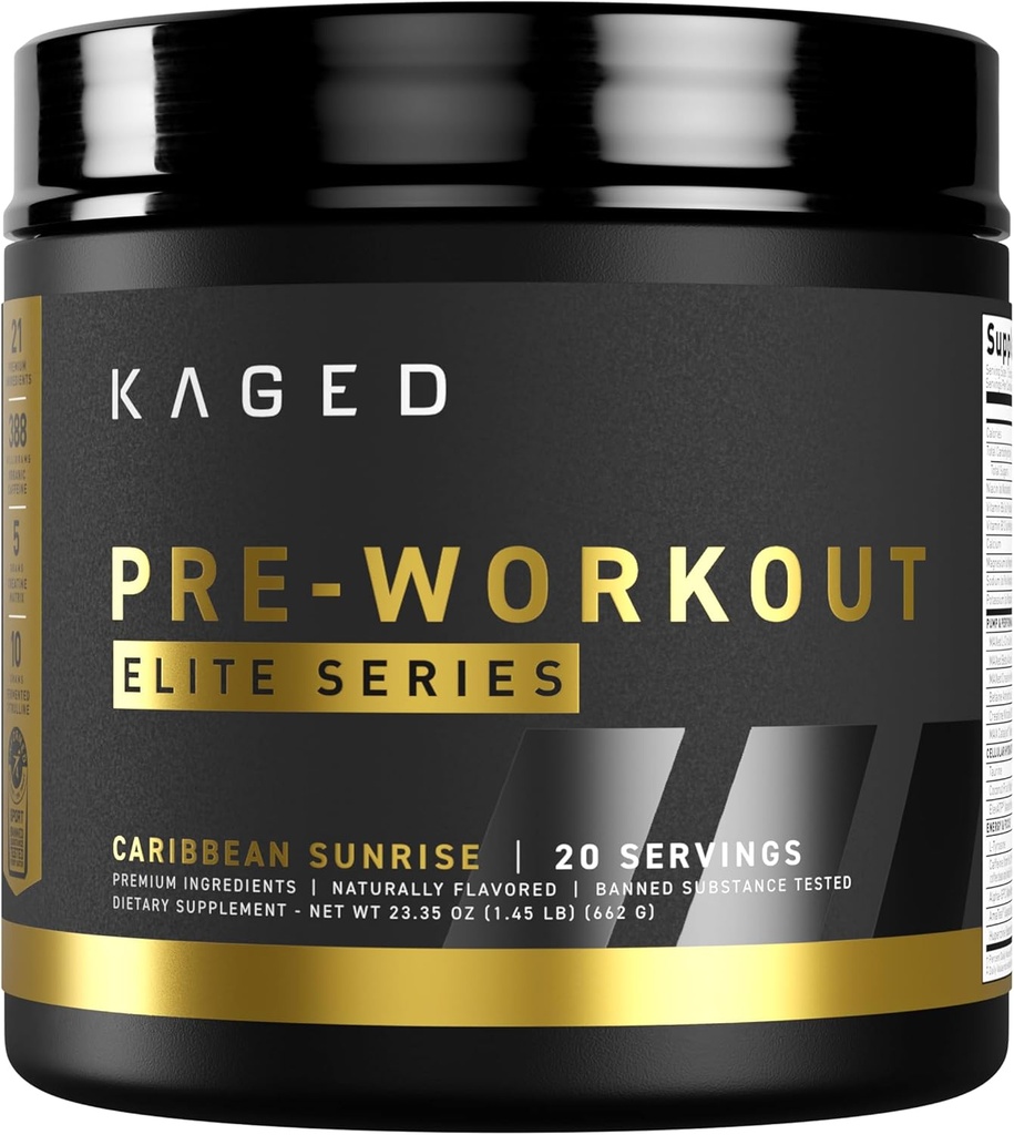 Kaged Pre Workout Toz Pre-Workout Elite for Men & Women High Stimt for Energy, Focus, Pumps L-Citrulline, Beta Alanine, Kretine & 388mg of Organic Caffeine Caribbean Sunrise Servisleri