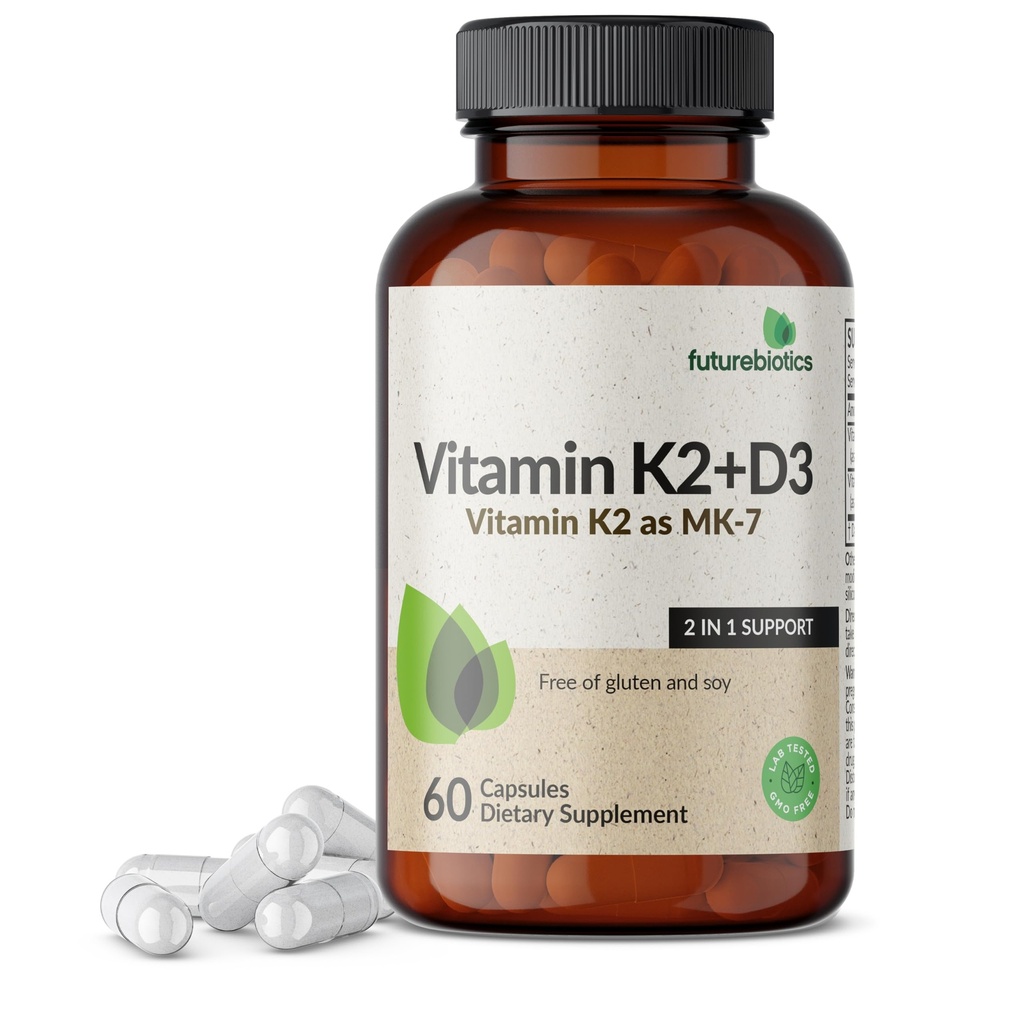 Futurebiyotiks Vitamin K2 (MK7) D3 Supplement - Non-GMO Formula - 5000 IU D3 & 90 mcg K2 MK-7, 60 Vegetarian Capsules