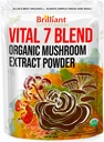 Ellie'nin En İyi 7 Mushroom Toz Ekstra Organik Plastik - Reishi, Lion's Mane, Chaga, Türkiye Tail, Cordyceps, Maitake & Shiitake - Double Extracted - Pure No Fillers - 8oz / 228 1g