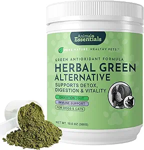 Animal Essentials Herbal Green Alternative for Dogs & Cats - Super Greens Toz Herbal Supplement with Spirulina, Antioksis, Chlorophyll - 12 Ozoksis
