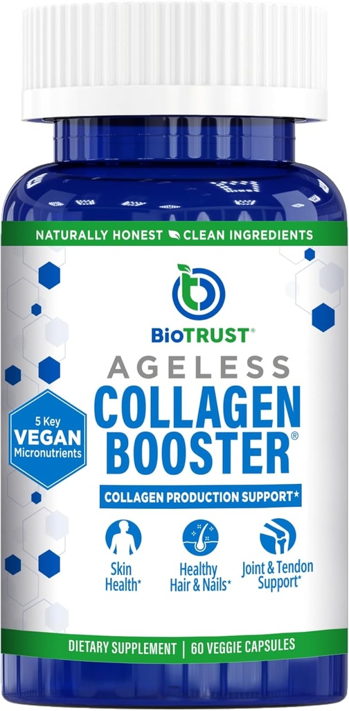 BioTrust Ageless Collagen Branson, içeriden Güçlü Destek Güzellik, Vegan Collagen Builder for Glowing Skin, Gorgeous Saç, Güzel Çiçekler, Sağlıklı Ortaklar, 60 Capsules (30 Hizmet)