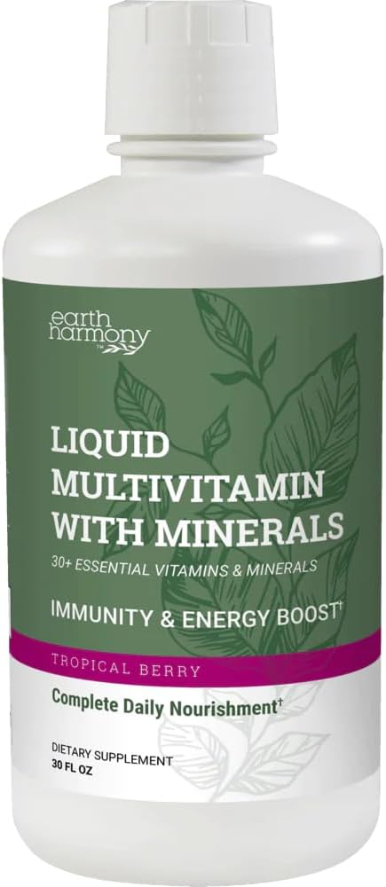 Dünya Harmony Sıvı Kadınlar ve Erkekler için Multivitaminler (Tropical Berry Flavor) - 30+ Sıvı Vitaminler, Mineraller ve Organik Antioksitler - Immune Desteği ve Enerji için Çokvitamin - 32 Fl Oz