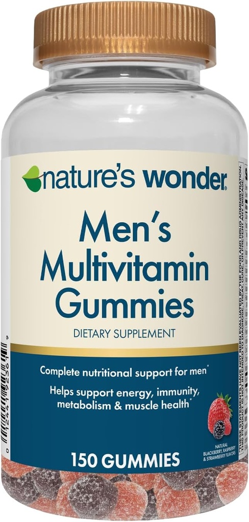 Nature's Wonder Men's Multivitamin Gummies, Supports Immune Health, Energy, Metabolism and Muscles with Vitamins A,C,D,B6,B12, 150 Erkeklerin Günlük Multivitamin Gummies, 75 Day Supply