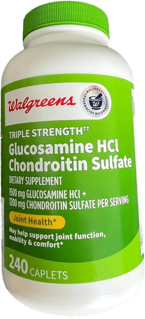 Walgreens Γλυκοζαμίνη Χονδροϊτίνη Τριπλή Δύναμη 1500 mg Γλυκοζαμίνη HCL 1200 mg Χονδροϊτίνη - 240 Caplets
