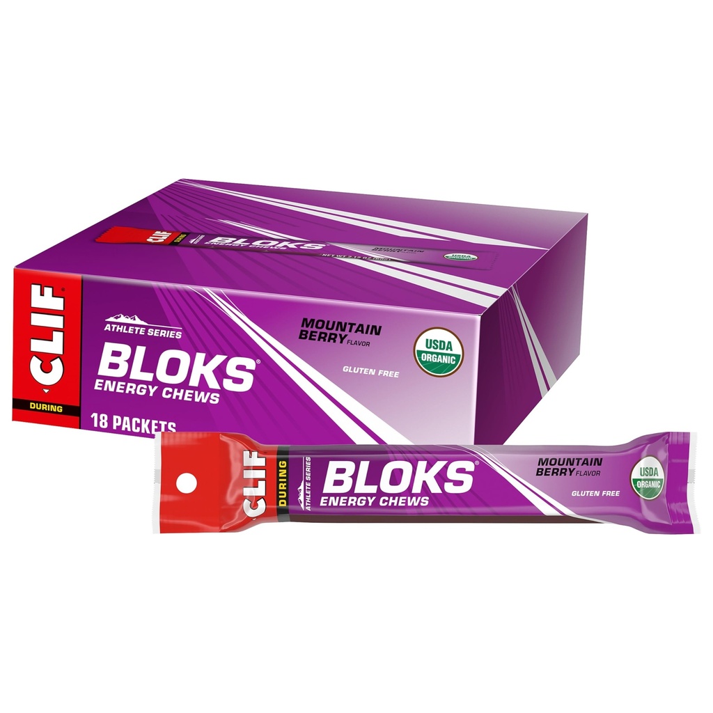 CLIF BLOKS - Mountain Berry Flavor - Ενεργειακά μάσημα - Μη ΓΤΟ - Με βάση το φυτό - Γρήγορο καύσιμο για την ποδηλασία και τη λειτουργία - Γρήγορη υδατάνθρακες και ηλεκτρολύτες - 2,12 oz. (18 κόμης)