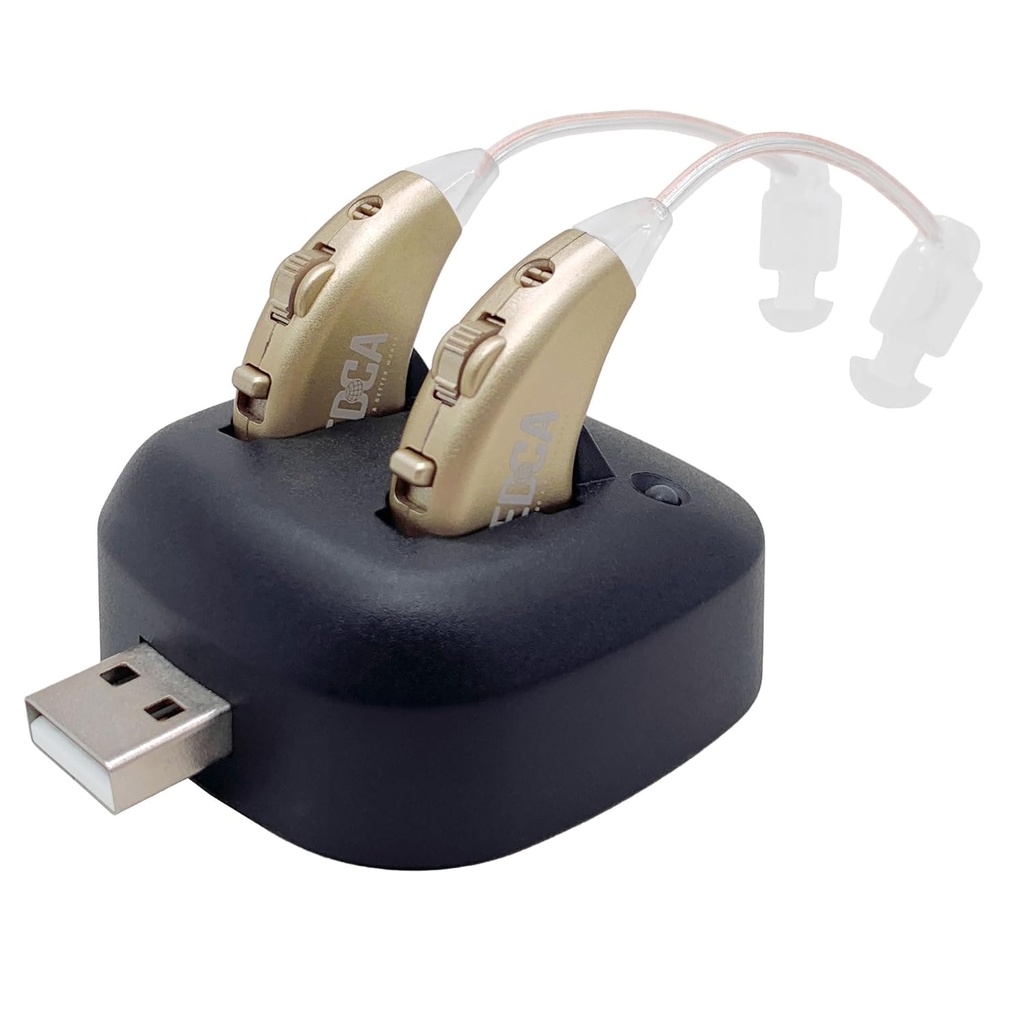 Dijital Duyucular - Device BTE Personal Sound Amplifier Pair with USB Dock - Premium Gold Behind The Ear Sound Amplification - by NewEar