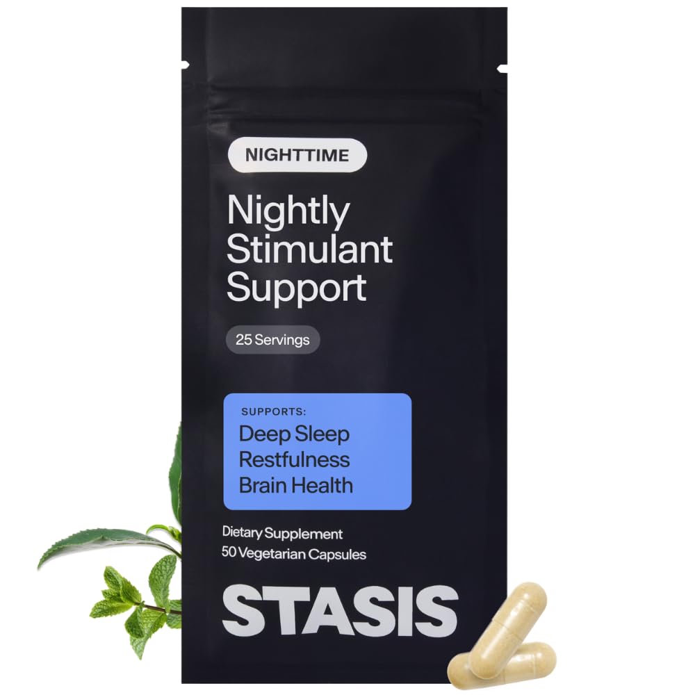 Stasis Nighttime - Calm ve Sleep Capsules to Pair with Stimulant - Skullcap, Magnolia Bark, Uyku için Magnezyum ve Astaxanthin Supplements for Relaxation and Mood Support - 25 Servisler
