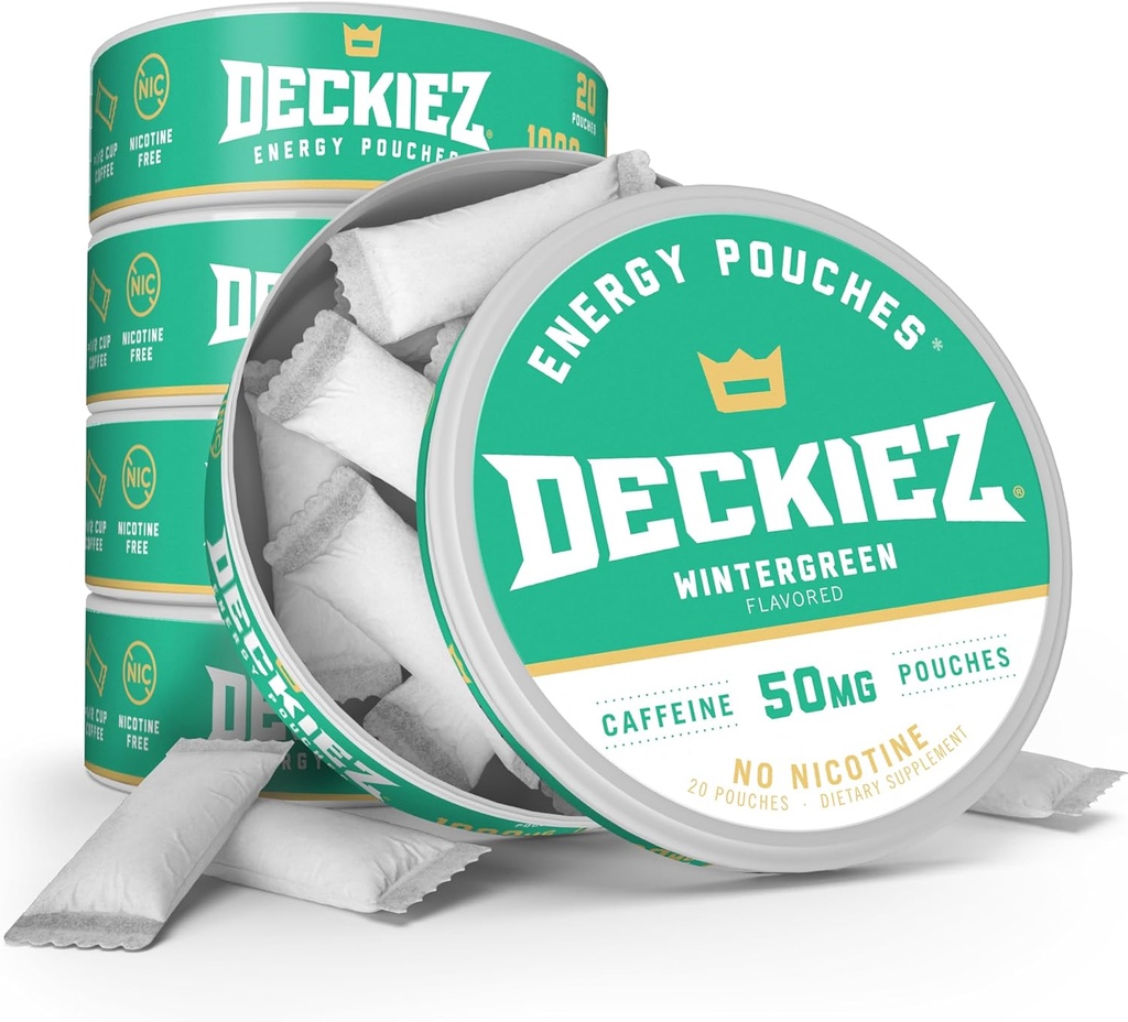 Deckiez Energy Pouches, 5 Cans (100 services), Sugar Free Caffeine Supplement, Coffee Pouches & Energy Drink Alternative, 50mg Caffeine Pouchs, Wintergreen Γεύση