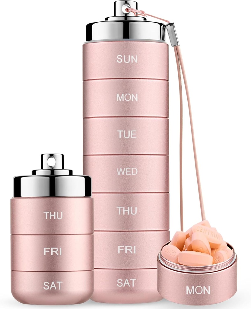 Mossime Metal Travel Pill Organizer, Φορητό 7 ημερών οργανωτής βιταμινών, αδιάβροχο 1 φορές ένα κουτί χάπι ημέρας, μεγάλο δοχείο χάπι, καθημερινής ιατρικής οργανωτής για βιταμίνη, ιχθυέλαιο, συμπλήρωμα